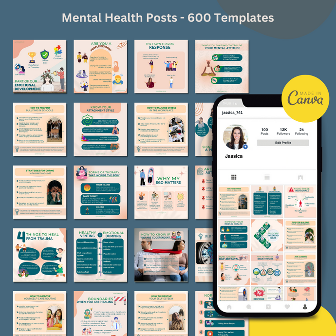 600 Editable Media Templates - Mental Health Posts