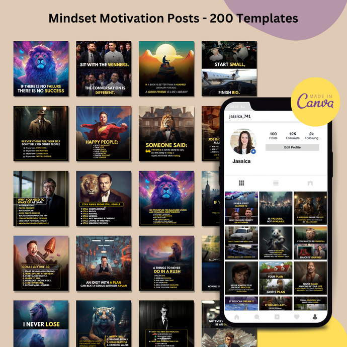 200 Editable Media Templates - Mindset Motivation Posts