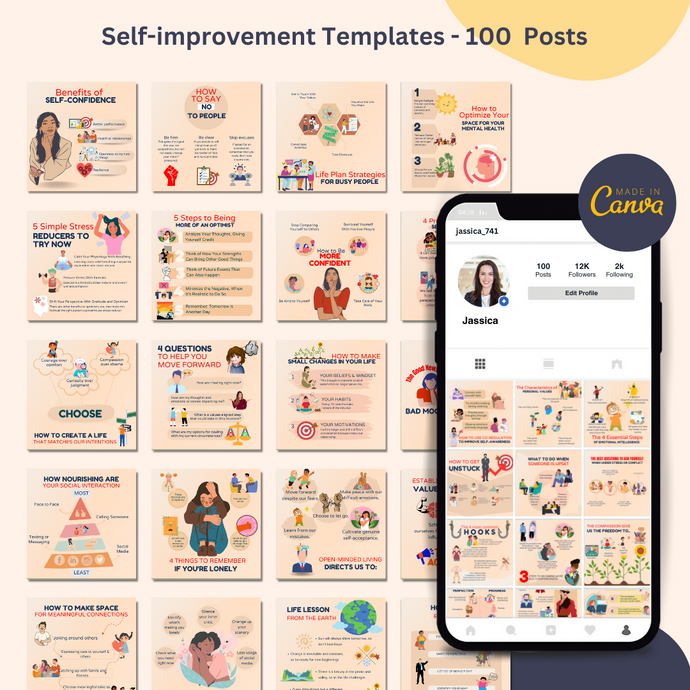 100 Editable Media Templates - Self Improvement Posts