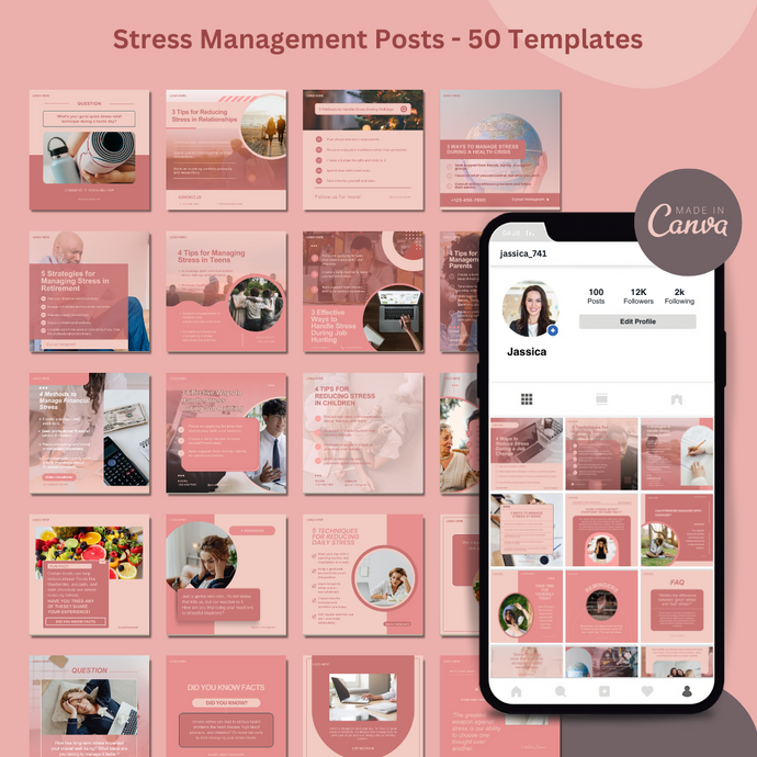 50 Editable Media Templates - Stress Management Posts